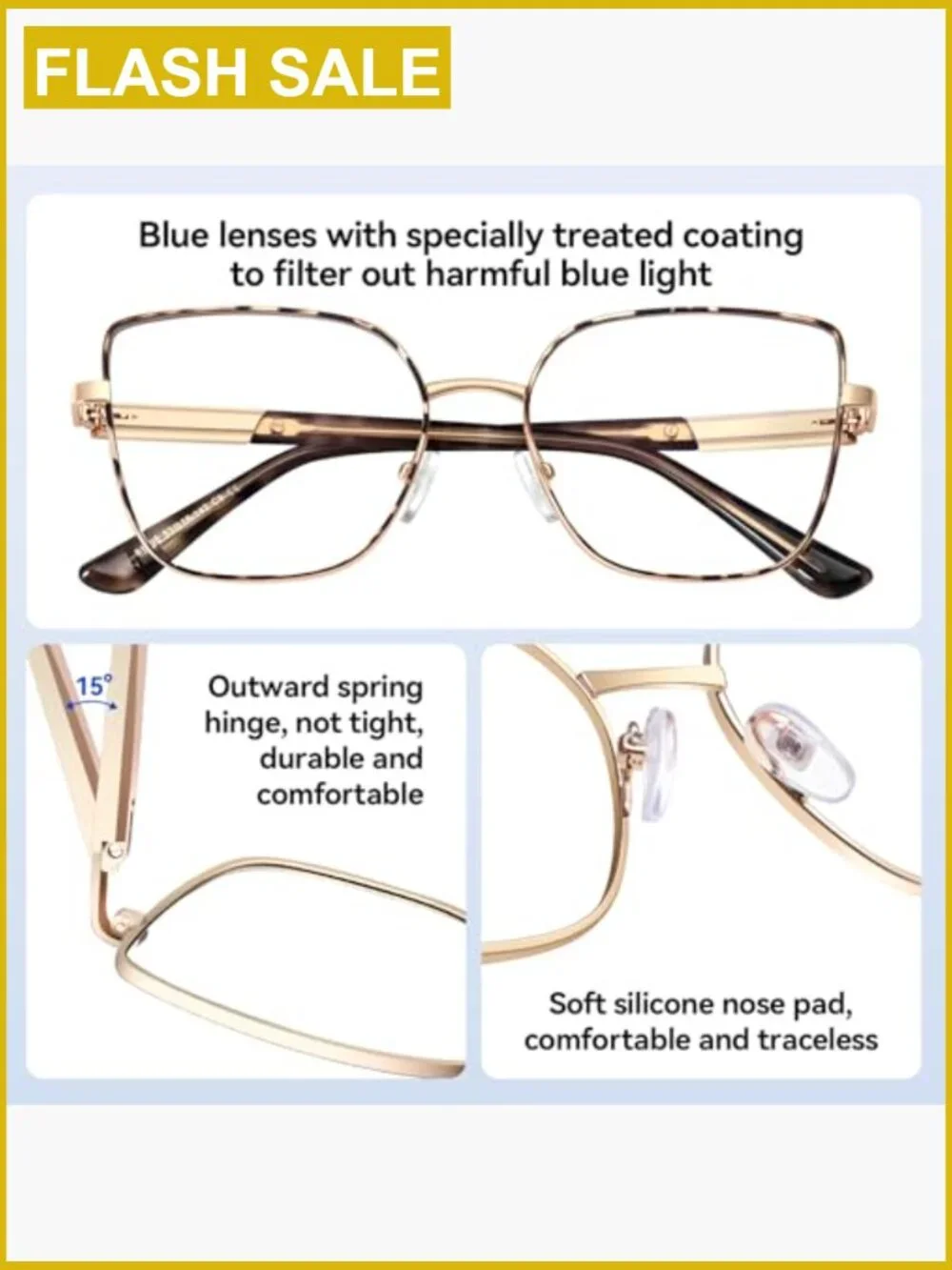 Cat Eye Blue Light Blocking Glasses Oversized Metal Frame